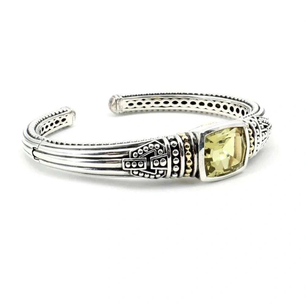 ♥️SOLD♥️LAGOS * Vintage Sterling Silver & 18K Citrine Caviar Cuff Bracelet - Picture 8 of 10